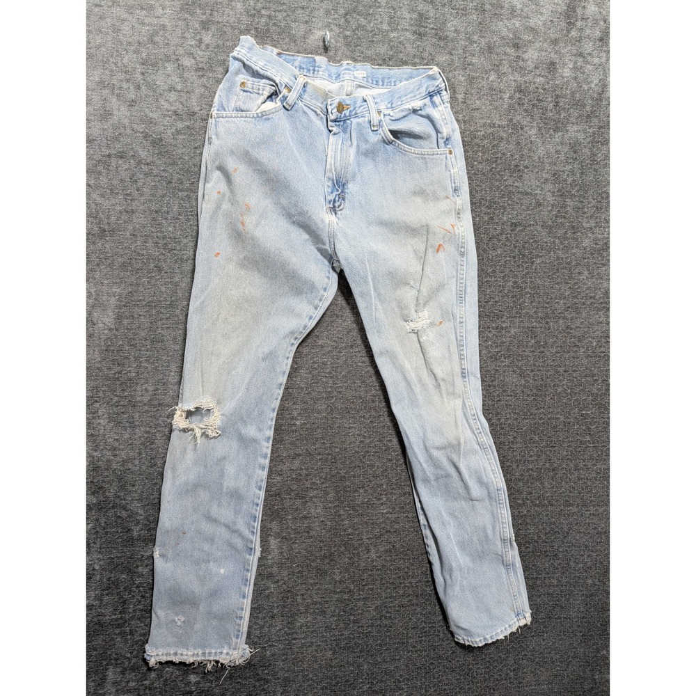 Wrangler Vintage Distressed Light Wash Jeans Paint Splatter Straight Leg 28x31
